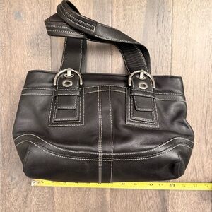 Coach Black Leather Tote Bag with Stitching